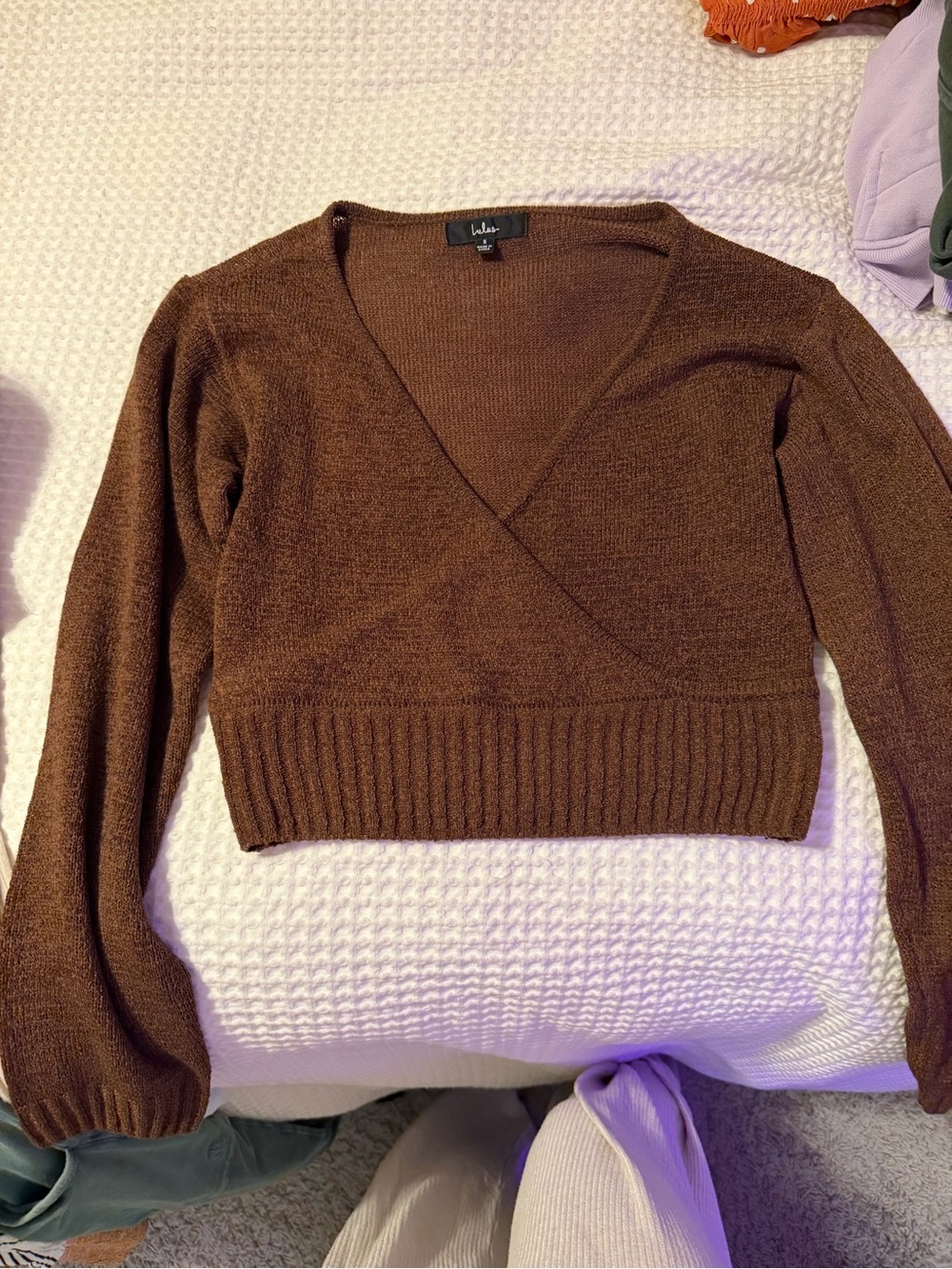 Lulu's Chocolate Brown Cropped Wrap V-Neck Sweater